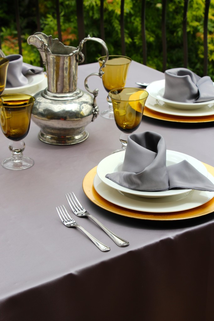 Duchess Pewter Table Linens with Gold Table Accents