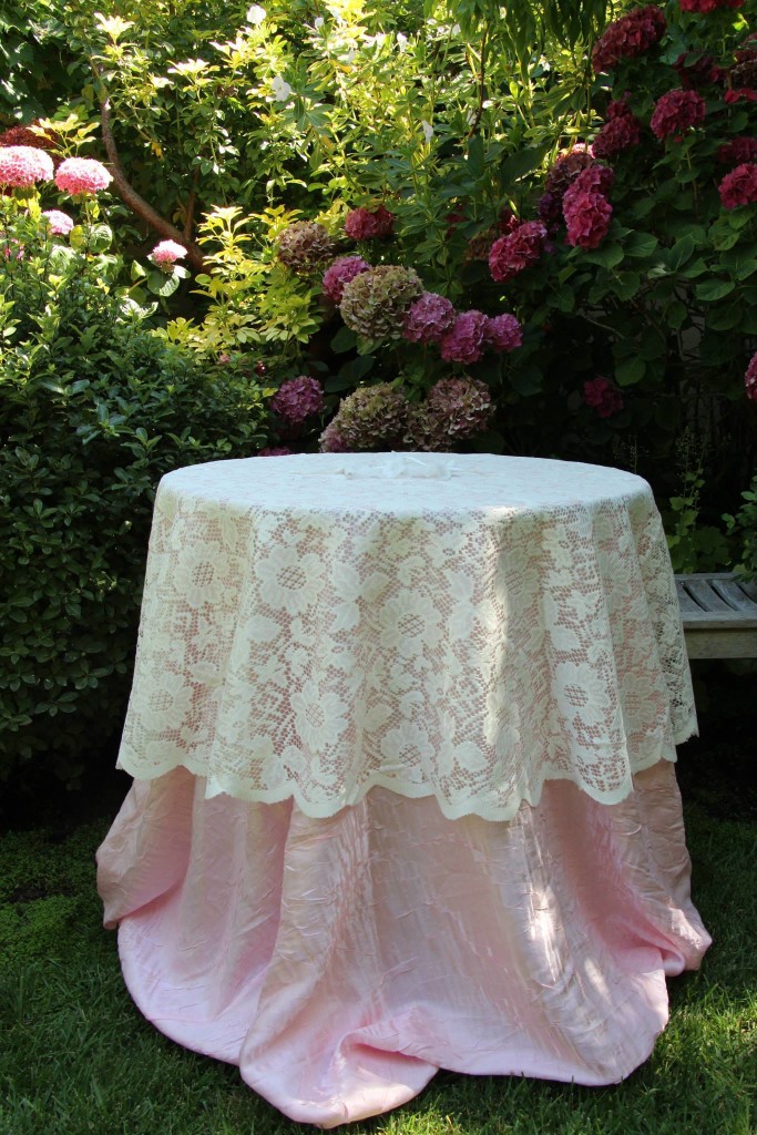 Blush Pink Dazzle Tablecloth with Lace Overlay