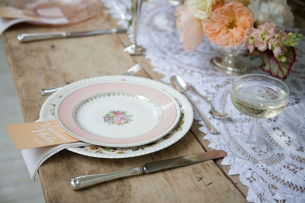 Vintage Lace Table Runner and China