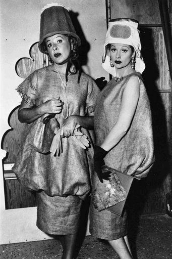 Ethel and Lucy wear what they think are designer dresses in Paris, made of burlap